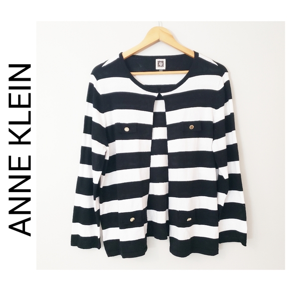 Anne Klein Sweaters - Anne Klein Striped Black and White Cardigan Size Medium
